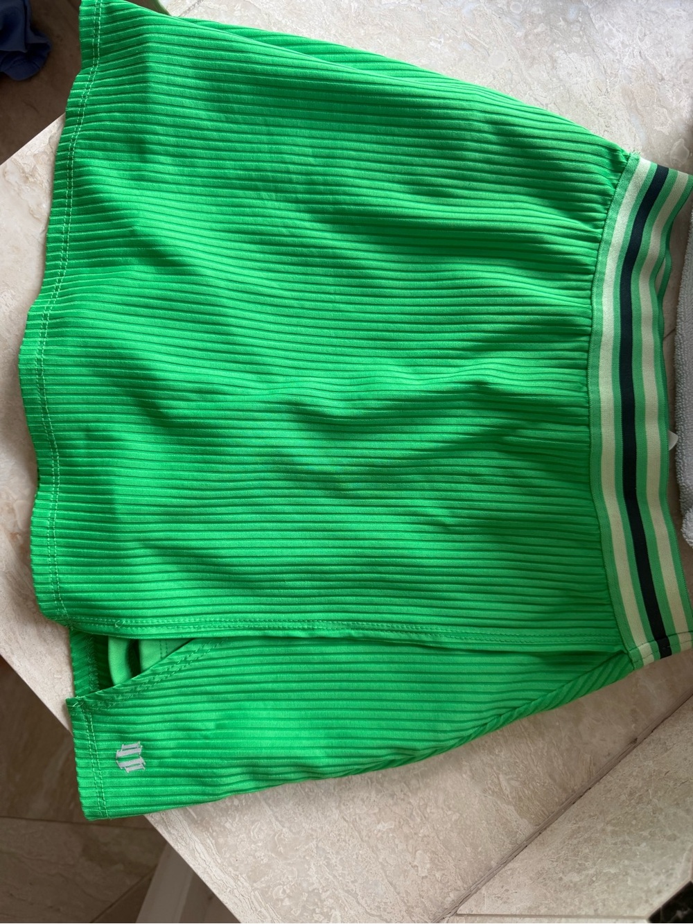 EleVen by Venus Williams Green Ribbed Athletic Skort with Striped Waistband